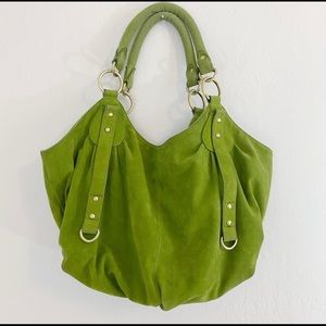 Big Buddha Green Faux Suede Hobo Bag w Zip Closure